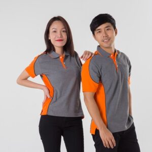 เสื้อโปโลเทาตัดต่อส้ม TB Polo