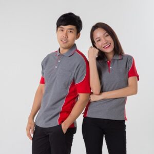 เสื้อโปโลเทาตัดต่อแดง TB Polo
