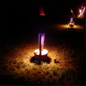 purple glowing outdoor fire heater
