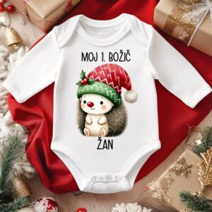 Otroški bodi - Ježek Moj 1. božič + IME (Kopija)