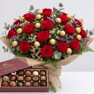 Composizione Floreale con Praline Di Cioccolato