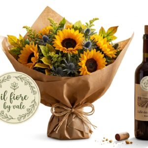 Combo Premium: Bouquet di Girasoli e Vino Rosso "Valle dei Girasoli"