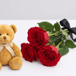 Tris di Rose Rosse Premium e Orsetto