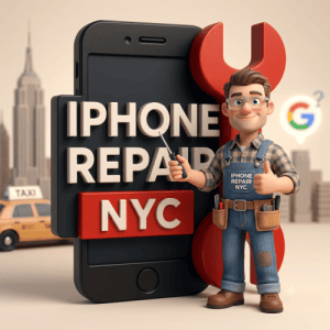 Professional iPhone repair service in Midtown Manhattan, expert screen and hardware technician at work
