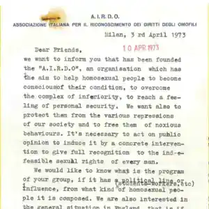 Lettera di Elio Modugno al GLF