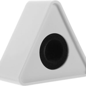 White triangular microphone flag with foam insert, blank mic logo block for handheld interview microphones and custom branding.