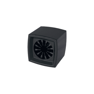 Square black mic flag showing four-sided logo placement areas