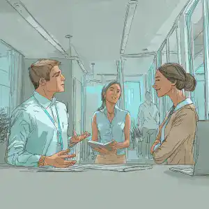 Team members in discussion during workplace feedback training