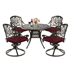 MEETWARM 5-Piece Outdoor Patio Dining Set, All-Weather Cast Aluminum Patio Conversation Set For Backyard Garden Deck With 4 Cushions Swivel Rocker Chairs And 35.4" Round Table