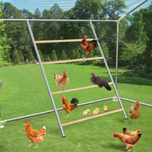 MEETWARM Chicken Perch, Chicken Coop Strong Roosting Bars For Backyard Poultry, Easy Installation & Cleaning, Large Chicken Roosting Ladder For Funny Chicken Toys, Galvanized And Log Material