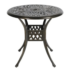 MEETWARM 31" Round Patio Bistro Table, Outdoor Cast Aluminum Small Dinning Table With 2" Umbrella Hole
