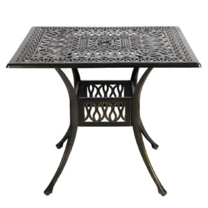 MEETWARM 35.4" Square Patio Dinning Table, Outdoor Cast Aluminum Dinning Large Table With 2.2" Umbrella Hole