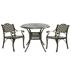 MEETWARM 3 Piece Patio Bistro Set, Outdoor All-Weather Cast Aluminum Dining Furniture Set includes 2 Chairs and a 35.4” Round Table with Umbrella Hole for Garden Deck