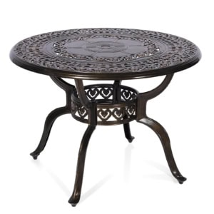 MEETWARM 38.5" Round Patio Dinning Table, Outdoor Cast Aluminum Dinning Table With 2" Umbrella Hole