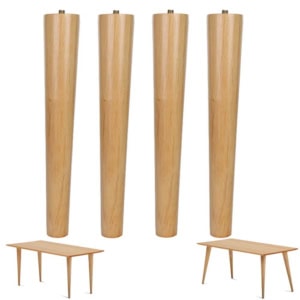 MEETWARM 16 Inch Table Legs Wood Furniture Legs Tapered Round For Coffee End Tables Side Table Chair Mid-Century Modern DIY Furniture Leg Natural M8 Hanger Bolts, Set Of 4