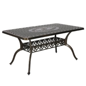 MEETWARM Outdoor 60" Rectangular Patio Dining Table, All Weather Cast Aluminum Large Patio Furniture Table Fits For 6-8 Person With 2" Umbrella Hole