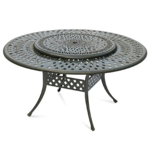 MEETWARM Outdoor 61" Round Patio Dining Table With Detachable Lazy Susan, All Weather Cast Aluminum Large Patio Furniture Table Fits For 6-8 Person With 2" Umbrella Hole, Smooth Spin