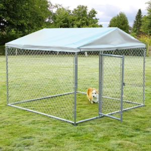 MEETWARM Large Outdoor Dog Kennel, Heavy Duty Dog House Playpen Galvanized Steel Pet Fence With Fully Enclosed Waterproof UV-Resistant Cover, Stainless Steel Zip Ties And Secure Lock