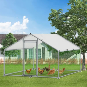 MEETWARM Large Metal Chicken Coop Run, Walk-In Enclosure Poultry Hen Run House, Spire Shaped Chicken Pen With Waterproof & Anti-UV Cover For Outdoor Farm Use