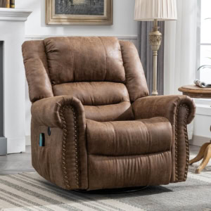 MEETWARM Manual 360 Degree Swivel Glider Rocker Recliner Chair With Massage And Heat, USB Ports And 2 Side Pockets