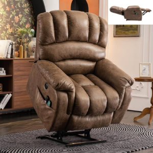 MEETWARM Large Dual OKIN Motor Power Lift Recliner Chair For Elderly Big Man, Lay Flat Sleeper Electric Recliner With Massage And Heat, Infinite Position/2 Remote Controls/Side Pockets/USB Port