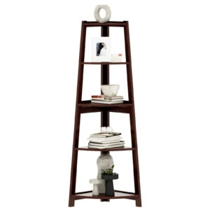 MEETWARM 5 Tier Corner Bookshelf Corner Ladder Shelf Small Bookcase Display Storage Organizer Stand Rack For Living Room Home Office And Kitchen