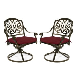 MEETWARM 2 Piece Patio Dinning Swivel Chairs Rocker, Outdoor All-Weather Cast Aluminum Chairs, Patio Bistro Dining Chair Set With Cushions For Garden Deck Backyard