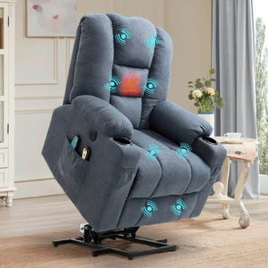 MEETWARM Power Lift Chair Electric Recliner For Elderly Heated Vibration Massage Soft Fabric Recliner Chair With 2 Remote Controls, USB Ports, Cup Holders & Side Pockets For Living Room