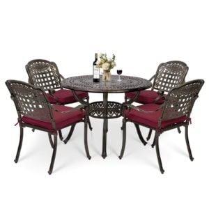 MEETWARM 5 Piece Patio Dining Set, Outdoor All-Weather Cast Aluminum Dining Table Set, Patio Furniture Set For Backyard Garden Deck, Include 4 Chairs And 1 Round Table