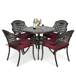 MEETWARM 5 Piece Patio Dining Set, Outdoor All-Weather Cast Aluminum Dining Table Set, Patio Furniture Set For Backyard Garden Deck, Include 4 Chairs, And 1 Round Table With Umbrella Hole