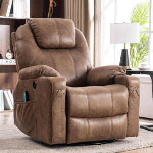 MEETWARM Swivel Rocker Massage Recliner Chair With Heat Ergonomic, Manual Glider Rocking Recliner Chair, 360° Swivel Lounge Reclining Chair With 4 Pockets, Cup Holders, Remote Control, USB Ports
