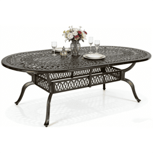 MEETWARM Outdoor 84" Oval Patio Dining Table, All Weather Cast Aluminum Large Patio Furniture Table Fits For 6-8 Person With 2" Umbrella Hole