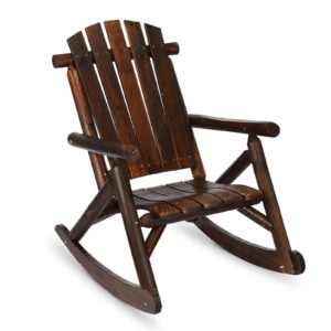 MEETWARM Wooden Adirondack Rocking Chair, Patio Log Rocker Outdoor Lounge Chair With Slatted Wooden Design, High Fanned Back & Classic Rustic Style For Garden Patio Backyard Porch