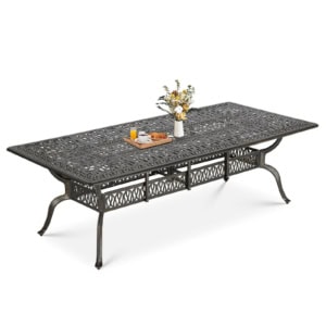 MEETWARM Outdoor 94.5" Rectangle Patio Dining Table, All Weather Cast Aluminum Large Patio Furniture Table Fits for 8-10 Person with 2" Umbrella Hole, Dark Bronze