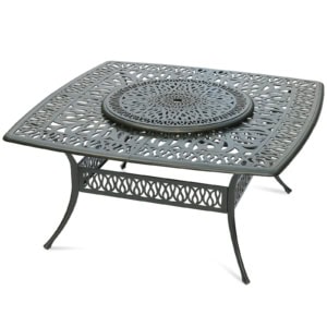 MEETWARM Outdoor 64" Square Patio Dining Table with Detachable Lazy Susan, All Weather Cast Aluminum Large Patio Furniture Table Set for 8 Seat with Rotating Tray, Umbrella Hole, Dark Bronze