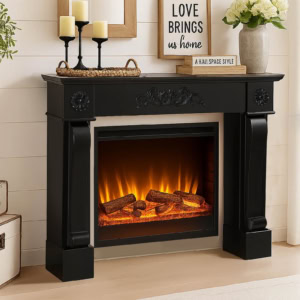 HOMEDIARY 44.5" Fireplace Mantel, Freestanding Fireplace Surround with Leg for Electric Fireplaces, MDF Mantel Surround with Shelf for Living Room with Decorative Pattern, Anti-Tipping & Waterproof