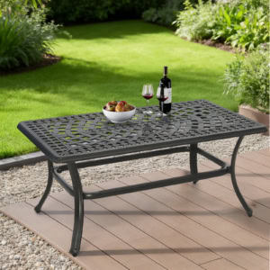 MEETWARM Outdoor Coffee Table, All-Weather Cast Aluminum 42" Rectangle Patio Coffee Table, 220 LBS Heavy Duty Patio Side Table for Balcony Poolside Deck Garden & Indoor Use, Dark Bronze