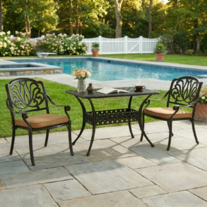 MEETWARM 3 Piece Patio Bistro Set Cast Alumiunm Patio Furniture Set, All Weather Bistro Table and Chairs Set of 2, Outdoor Bistro Table Set for Balcony Poolside Deck Garden & Indoor Use, Dark Bronze