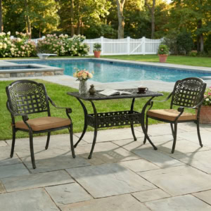 MEETWARM 3 Piece Patio Bistro Set Cast Alumiunm Patio Furniture Set, All Weather Bistro Table and Chairs Set of 2, Outdoor Bistro Table Set for Balcony Poolside Deck Garden & Indoor Use, Dark Bronze