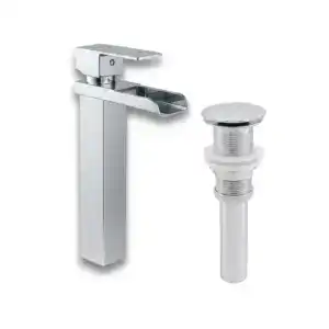 Combo grifería cascada cromada monomando con push cromado para lavamanos moderno