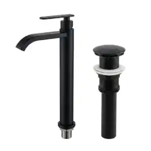Combo grifería agua fría negro mate con push negro mate para lavamanos moderno