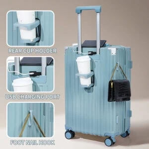 GMZGZN Smart luggage with TSA lock  USB Charging Port & Cup Holder | Carry On -20 inch Suitcase