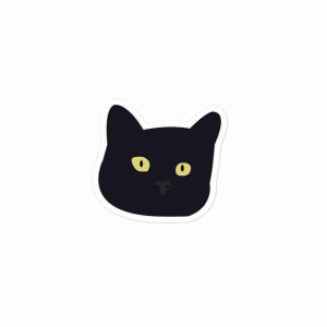 A sticker of a black cat staring hauntingly into space.