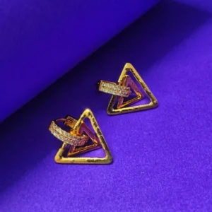 Geometric triangle earrings in gold with American diamond accents - My Infinity Store