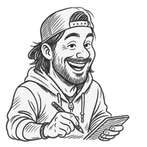 a cartoon of a man holding a pen and a phone
