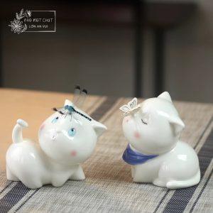 An Yên & An Nhiên - Cặp mèo gốm bướm đậu mũi và chuồn chuồn đậu trán