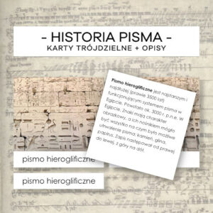 Historia pisma- karty trójdzielne 24 szt. + opisy