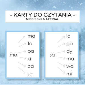 Karty do czytania - Niebieski Materiał cz. 1 - pisany, mały i wielki druk