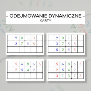 Odejmowanie dynamiczne ułamków - karty do gry w znaczki