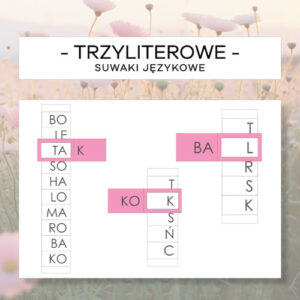 Suwaki literowe - różowy materiał językowy - pisany, mały i wielki druk